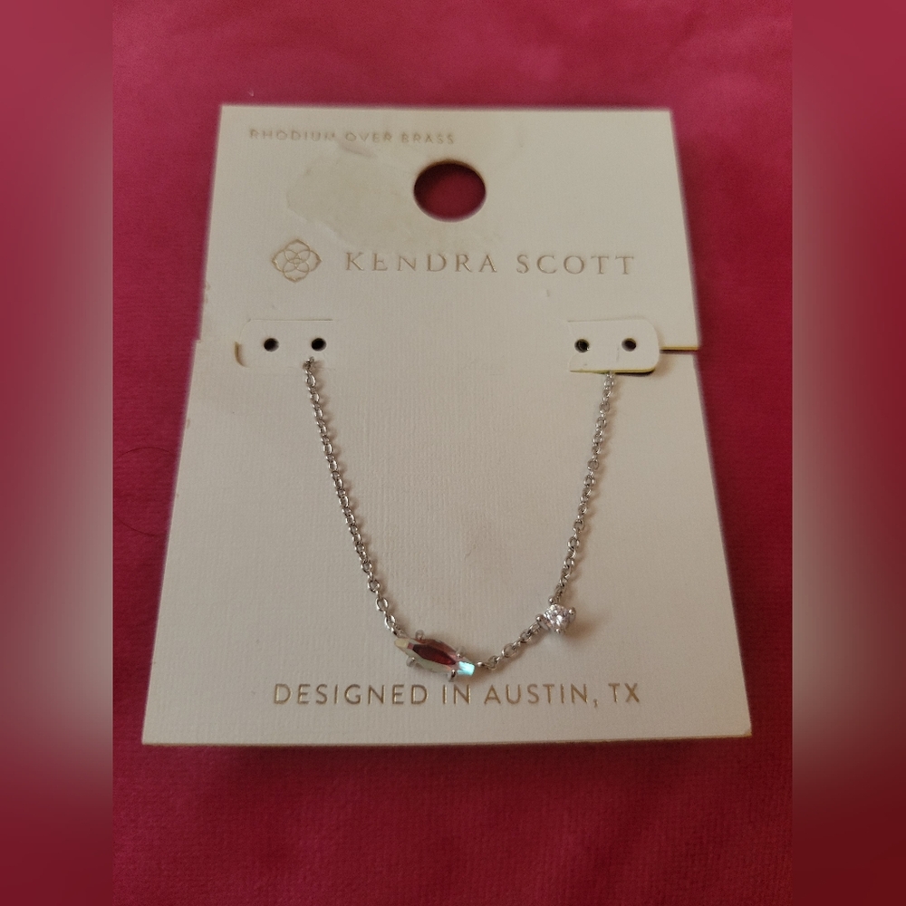 Kendra Scott Silver Bar Necklace with Clear Crystal Accent. New